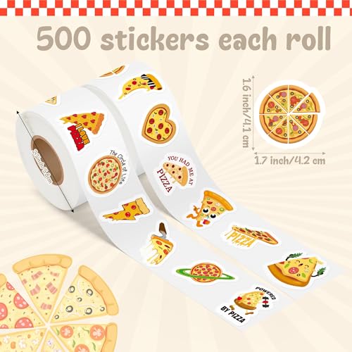 Haooryx Pizza Sticker Rolls - 1000Pcs Pizza Food Water Bottle Waterproof Vinyl Stickers Self Adhesive Art Craft Scrapbooking Birthday Party Favor Easter Busket Filler Greeting Card Making Laptop Phone - style: Pizza 2Roll