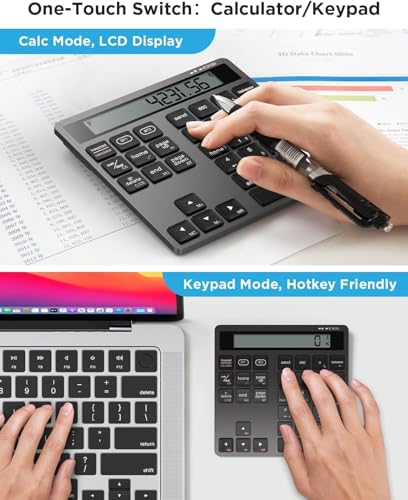 Bluetooth Number Pad, Wireless Numeric Keypad Calculator with Display, USB-C Rechargeable External 34-Keys Numpad, Financial Data Entry Keyboard for iMac, MacBook Air/Pro, PC Desktop, Laptop Notebook - color: C-Black Calculator