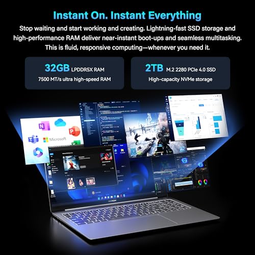 GEEKOM GeekBook X16 Pro 2.8 lbs Laptop, 16" IPS 2.5K 16:10 Laptop Computer, Ultra 9 185H, 32GB LPDDR5x 7500MHz RAM 2TB SSD, Up to 17 Hour, USB4, Fingerprint, Dual Fan, Copilot, Windows 11 Pro - color: GeekBook X16 Pro U9 32GB+2T
