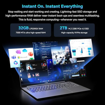 GEEKOM GeekBook X16 Pro 2.8 lbs Laptop, 16" IPS 2.5K 16:10 Laptop Computer, Ultra 9 185H, 32GB LPDDR5x 7500MHz RAM 2TB SSD, Up to 17 Hour, USB4, Fingerprint, Dual Fan, Copilot, Windows 11 Pro - color: GeekBook X16 Pro U9 32GB+2T