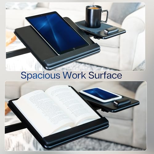 VIVO Black 15 x 12 inch Laptop Cart with Extension Arm, CART-H10L | Mobile Over Sofa Rolling Tablet Stand, Adjustable Height and Tilt, Full Arm Rotation, Holds up to 16 inch Laptops