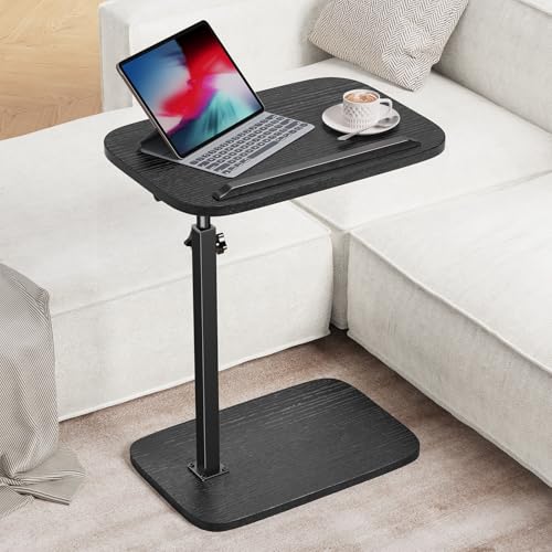 HUANUO TV Tray Table, Adjustable Height TV Tray with 360° Swivel & 90° Tilt, Sturdy Side Table with Anti-Slip Bar for Laptop, Eating, Space-Saving Side Table for Couch, Bedside, Living Room (Black) - color: Black