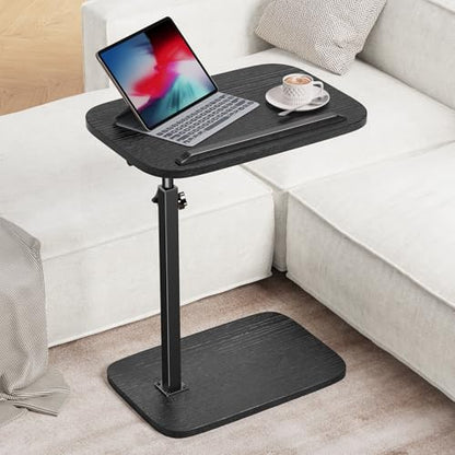 HUANUO TV Tray Table, Adjustable Height TV Tray with 360° Swivel & 90° Tilt, Sturdy Side Table with Anti-Slip Bar for Laptop, Eating, Space-Saving Side Table for Couch, Bedside, Living Room (Black) - color: Black
