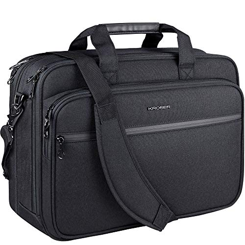 KROSER Laptop Bag Premium Laptop Briefcase Fits Up to 17.3 Inch Laptop Expandable Water-Repellent Shoulder Messenger Bag Computer Bag for Travel/Business/Men/Women-Black