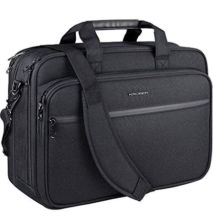 KROSER Laptop Bag Premium Laptop Briefcase Fits Up to 17.3 Inch Laptop Expandable Water-Repellent Shoulder Messenger Bag Computer Bag for Travel/Business/Men/Women-Black