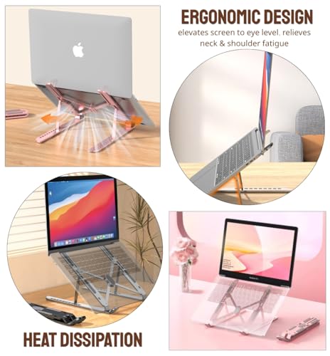 Adjustable Laptop Stand Aluminum Laptop Riser, Portable Foldable Notebook Holder, Compatible with MacBook Air Pro, HP, Dell, Lenovo 10-17.3 Inch Laptops (Silver) - color: Silver