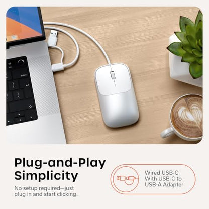 Satechi Slim LX Wired Mouse, Aluminum USB-C Design, Silver | Quiet click performance, for Mac and PC setups - color: Silver