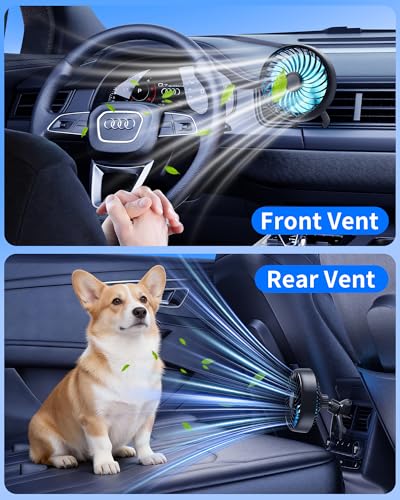 USB AC Fan for Car SUV Van Pickup Truck RV Vehicles Air Vent, Car Vent Fan to Boost Cooling Air Circulation, Colorful Lighting Car Clip On Fan 3 Speed Setting 360 Rotating Quiet Running
