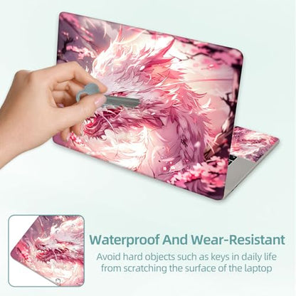 Universal Laptop Skin Decal, 3-Piece Vinyl Protector for 12 13 14 15.6" Notebook, Waterproof Anti-Scratch, Easy Trim & Bubble-Free Finish, White Dragon Pink Flowers - color: White Dragon Pink Flowers