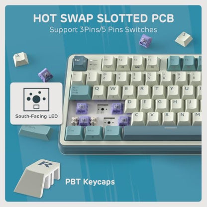 RK ROYAL KLUDGE S98 Mechanical Keyboard w/Smart Display & Knob, 96% RGB Wireless Gaming Keyboard BT/2.4G/USB-C, Hot Swappable Custom Keyboards, Software Support, Silent Computer Gaming Keyboard - color: Sky Blue, size: Linear Silent Switch