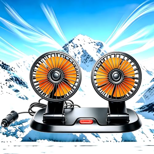 24V Dual-Head Car Fan, Heavy Duty 360° Rotatable Dashboard Fan with 2 Speeds, Powerful Cooling Fan for Truck Bus Semi RV Agricultural Vehicle - color: Dual-24v