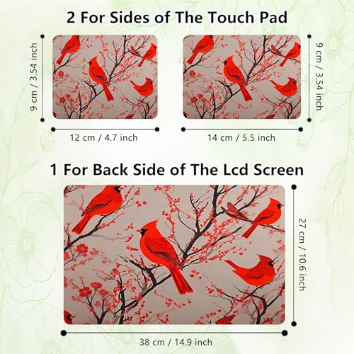 Laptop Skin Sticker Decal, Universal Reusable Vinyl Laptop Cover for 12" 13" 13.3" 14" 15" 15.4" 15.6" Notebook PC, Reusable Waterproof Scratch-Resistant with 2 Wrist Pads,Art Red Cardinal Birds - color: Art Red Cardinal Birds