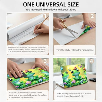 Happy Frogs in Flower Pond Universal Laptop Skin Sticker 3PCS, Protective Decal Trim-to-Fit 11.6" 13.3" 14" 15.6" Laptop Vinyl Cover, Removable Anti-Scratch Computer Decal Protector - color: Happy Frogs In Flower Pond