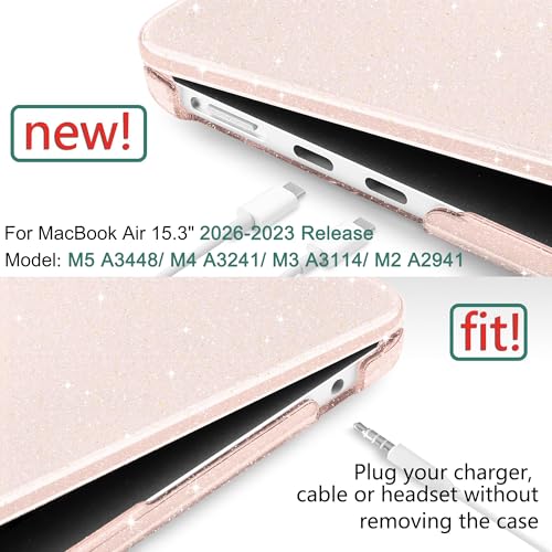 Clear Glitter Case for MacBook Air 15 Inch M5 M4 M3 M2 (2026-2023) A3448 A3241 A3114 A2941, Protective Hard Shell Cover Compatible with Touch ID & Liquid Retina Display - Sparkly Starlight - color: Sparkly Starlight