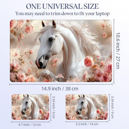 Universal Laptop Skin Sticker Decal,15.6 Inch Laptop Vinyl Cover for 13" 14" 15.6" Laptop,Scratch-Resistant Waterproof Protector Wrap,Reusable with Wrist Pads,Rose White Stallion - color: Rose White Stallion
