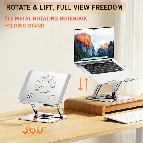 360°Rotating Laptop Stand, Ergonomic Adjustable Foldable Notebook Riser, Metal Computer Holder Compatible with 10-17.3" Laptops, Desktop Printer Stand, for Home & Office (Pink) - color: Pink