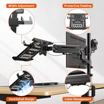 PUTORSEN Laptop Arm Mount for up to 35'' Monitors, Laptop Tray for Max 18'' Notebook, Fully Adjustable Spring Laptop Desk Mount Holds Max 19.8lbs, VESA 75x75/100x100 mm