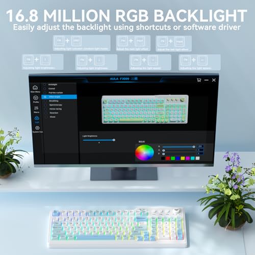 Aula F3099 Wireless Keyboard with Media Knob, Tri-Mode BT5.0/2.4GHz/USB-C Cute Creamy Keyboard with Number Pad, RGB Backlit Gaming Keyboard, Quiet Typing Computer Keyboards for Office Laptop/PC