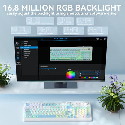 Aula F3099 Wireless Keyboard with Media Knob, Tri-Mode BT5.0/2.4GHz/USB-C Cute Creamy Keyboard with Number Pad, RGB Backlit Gaming Keyboard, Quiet Typing Computer Keyboards for Office Laptop/PC