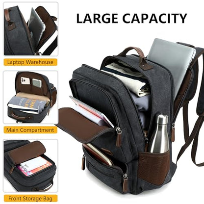 LXYGD Canvas Laptop Backpack for Men Women,Durable Travel Work Business Rucksack Bookbags Fits 15.6 Inch Notebook & Laptops,College Backpacks Computer Bag Weekender Hiking Daypack(Black) - color: Black