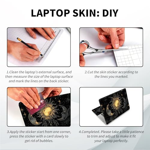 Universal Laptop Skin, DIY Cut-to-Fit Vinyl Cover Compatible with HP, Dell, Lenovo, Mac (13.3" to 15.6"), Anti-Scratch, No Residue & Bubble-Free Protective Decal Sticker, Celestial Sun Moon - color: Celestial Sun Moon