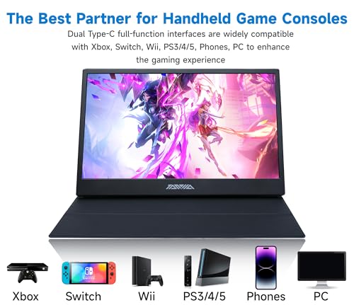 15.6" Portable Monitor, 1080P FHD IPS USB-C/HDMI Display, Ultra-Slim Second Screen for Laptop/Phone/PS5/Xbox, Plug & Play Travel Monitor