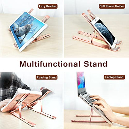 Laptop Stand, iVoler Laptop Holder Riser Computer Tablet Stand, 6 Angles Adjustable Aluminum Ergonomic Foldable Portable Desktop Holder Compatible with MacBook,iPad, HP, Dell10-15.6” Rose Gold - color: D-rose Gold