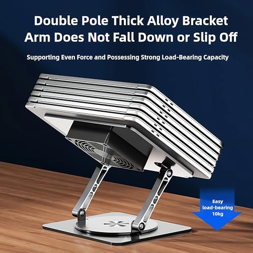 Adjustable Laptop Stand with Cooling Fan & 360 Rotating Base | Ergonomic Laptop Riser for Desk ,Foldable for 10-17'' Computer Gaming/DJ/Office Use - Silver - size: Extra Large