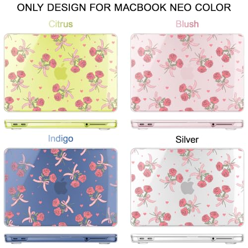 Compatible with MacBook Neo 13 inch (2026 Release A3404) (A18 Pro) with Liquid Retina Display, Printed Slim Protective Case with Screen Protector & Keybaord Cover, Rose Bows - color: Rose Bows