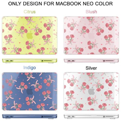 Compatible with MacBook Neo 13 inch (2026 Release A3404) (A18 Pro) with Liquid Retina Display, Printed Slim Protective Case with Screen Protector & Keybaord Cover, Rose Bows - color: Rose Bows