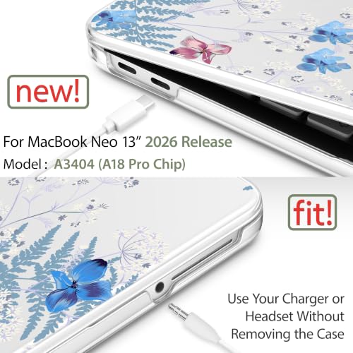 May Chen Compatible with MacBook Neo 13 inch Case 2026 Model A3404, Plastic Hard Shell,Keyboard Cover,Screen Protector,Dust Plug, for MacBook Neo 13" with A18 Pro Chip,Hydrangea - color: Hydrangea