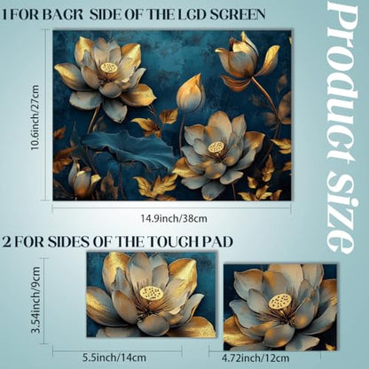 SUPERDANT Laptop Skin Sticker Lotus Flower Laptop Decals Personalized Universal Notebook Computer Wrap Vinyl Skin Stickers Cover Art Decal Removable 12-15.6 Inch Waterproof Gifts Blue Gold