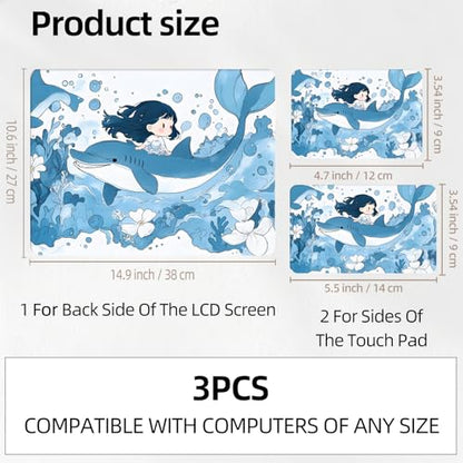 Ocean Fairy Whale Universal Laptop Skin Sticker 3PCS, Protective Decal Trim-to-Fit 11.6" 13.3" 14" 15.6" Laptop Vinyl Cover, Removable Anti-Scratch Computer Decal Protector - color: Ocean Fairy Whale