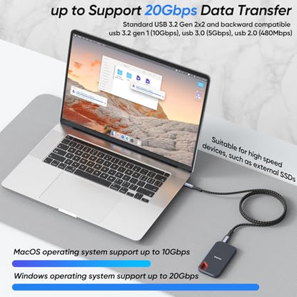 USB C Monitor Cable 3FT, 4K@60Hz Display Video, USB C 3.2 Gen 2x2 with 20Gbps High Speed Data Transfer, 100W Fast Charging Cord for Monitor, Laptop, Phone, Portable SSD, Dock