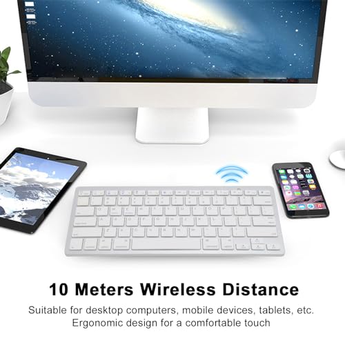 Zunate Bluetooth Keyboard - 78 Key Ultra Slim Compact Design, Ergonomic Wireless External Keyboard with Silent Typing and Portable USB Connectivity (Silver)