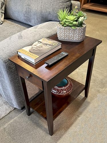 2-Tier Solid Acacia Recliner Table w/Drawer (Espresso) - color: Espresso