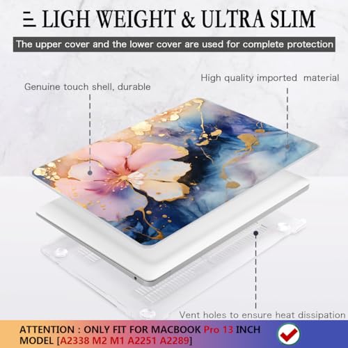 CISSOOK Compatible with MacBook Pro 13 inch Case M2 M1 A2338 A2251 A2289 | 4in1 Set Plastic Hard Shell Case & Keyboard Cover Screen Film for MacBook Pro 13-inch with Touch Bar 2016-2026, Marble Flower - color: Pro13inch-Marble Flower