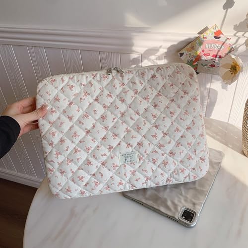 Cute Laptop Sleeve 13-15 inch Laptop Case Aesthetic Quilted Laptop Sleeve Computer Bag with Flower Printing for MacBook (Pink, 15inch) - color: Pink, size: 15inch