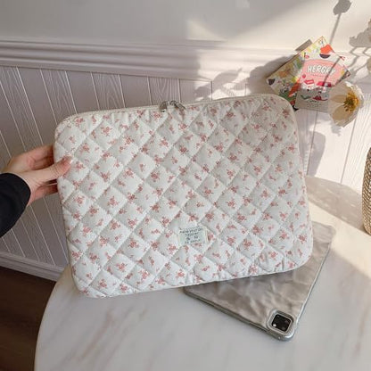Cute Laptop Sleeve 13-15 inch Laptop Case Aesthetic Quilted Laptop Sleeve Computer Bag with Flower Printing for MacBook (Pink, 15inch) - color: Pink, size: 15inch