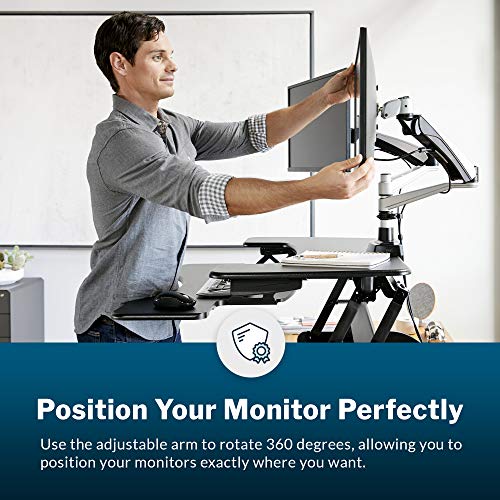 Vari Dual Monitor Arm - VESA Monitor Mount w/ 360 Degree Adjustment - Monitors up to 27 inches, 19.8 lbs - Double Monitor Arms with Full Adjustability - Computer Monitor Stand for Home or Office - style: Dual-Monitor Arm
