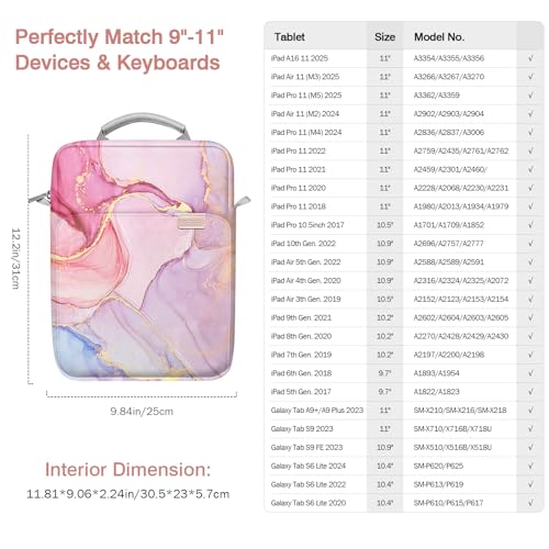 MoKo 9-11 Inch Tablet Sleeve Bag Handle Carrying Case with Shoulder Strap | Fits iPad Pro/Air/A16 11-inch, iPad 10th 10.9, iPad 9/8/7th 10.2, iPadAir 5/4th 10.9 and Tab S8/S9 11-inch, Cloudy Pink - color: Cloudy Pink, size: 9-11 inch