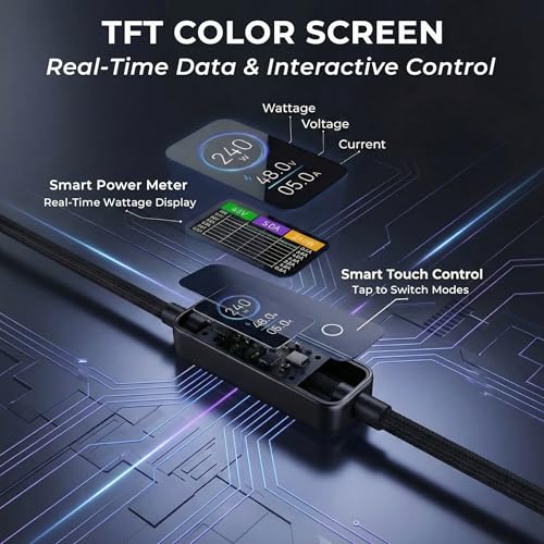 LITO 240W USB C to USB C Cable with TFT Touch Screen，PD 3.1 Fast Charge，4FT | TFT Power Meter, Smart LED Indicator, E-Marker, Premium Braided Nylon, for iPhone 17 16 15, MacBook, Laptop, Tablet