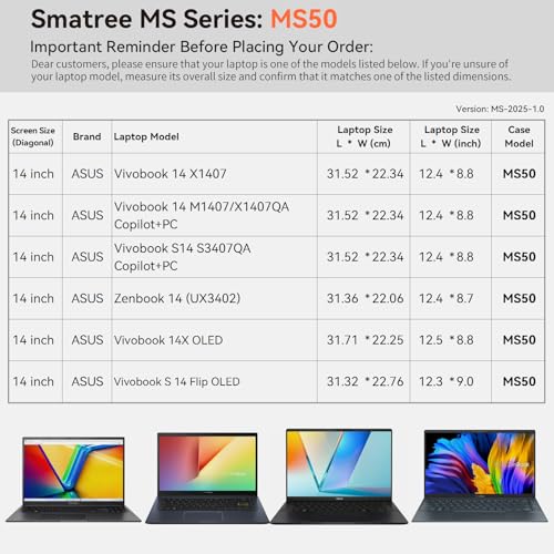 Smatree MS50 Hard EVA Sleeve Case with Stand Compatible for 14 inch ASUS Vivobook 14 X1407/14X OLED/S 14 Flip OLED,for 14 inch Vivobook 14 M1407/14 X1407QA/S14 S3407QA Copilot+PC, Zenbook 14 UX3402 | Compatible for ASUS Vivobook 14X OLED/S 14 Flip OLED, f
