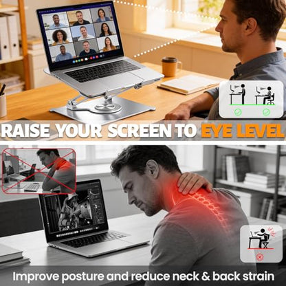 360° Rotating Laptop Stand for Desk, 10-15.6“ Laptop Riser, Silver | Sturdy Aluminum Foldable Stand, Heat-Dissipation Design, Ergonomic Holder Fits MacBook/Dell/HP/Lenovo for Home/Office. - color: F-Silver-360