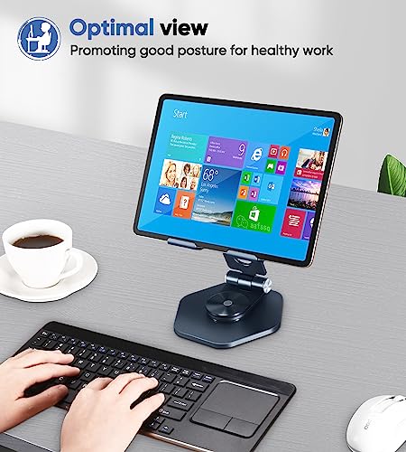 Aluminum Tablet Stand, 360° Swivel for 5–12.9in Devices, Dark Grey | Adjustable Viewing Angles; Foldable and Storage; Anti-Slip Protection; Improve heat dissipation - color: Dark grey