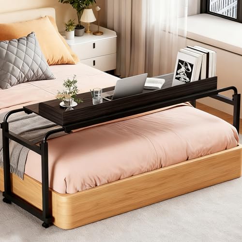 Giant Overbed Table with Wheels, 120x40CM Height Adjustable King Queen Overbed Desk Portable Rolling Table with Baffle Mobile Laptop Desk for Home Office Hospital Workstation Matte Black
