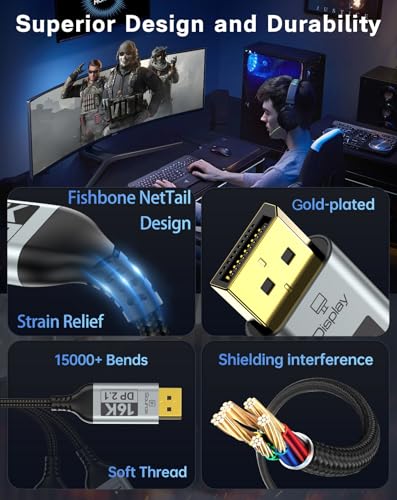 USB C to DisplayPort 2.1 Cable [16K@30Hz, 8K@120Hz, 2K/4K@240Hz], 80Gbps Thunderbolt 5/4/3 to Display Port 2.1 Cord, USBC to DP for MacBook, Odyssey G8/G9, XPS, iPhone 16/15 Pro Max etc, 3FT - size: 3.3 FT