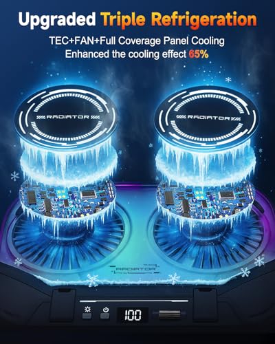 Upgraded Laptop Cooling Pad with Dual TEC Coolers & 2 Quiet Fans-RGB Laptop Cooler for 12-21in Laptops, Gaming Laptop Fan Cooling Pad Stand with Phone Holder, 100-Speed & 5-Height Adjustable, USB Port