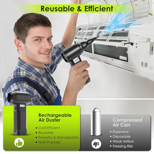 Electric Compressed Air Duster, 300,000RPM Cordless Air Blower for Dust Removal, Duster/Vacuum 2-in-1 with 10 Speeds, 20000mAh Rechargeable & 5 Nozzles Dust Blower for PC, Keyboard, Car, Outdoor