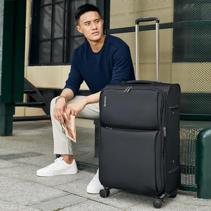 Hanke Expandable 28 Inch Luggage with Spinner Wheels Softside Suitcase Large Rolling Luggage Bag for Travel Checked Suitcases(Black) - color: Black, size: 28 Inch Checked in